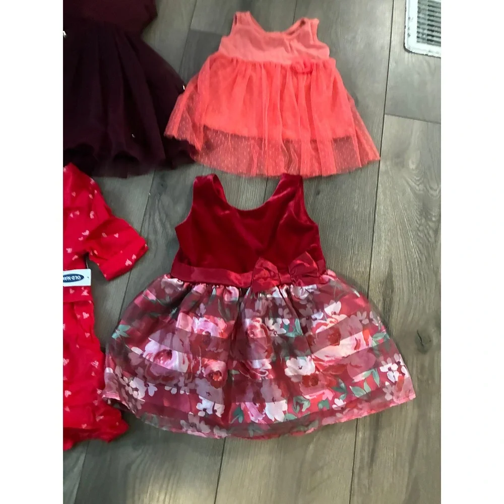 Old Navy Dress Bundle Baby Girl 6-12M Red Pink Tulle Velvet Hearts